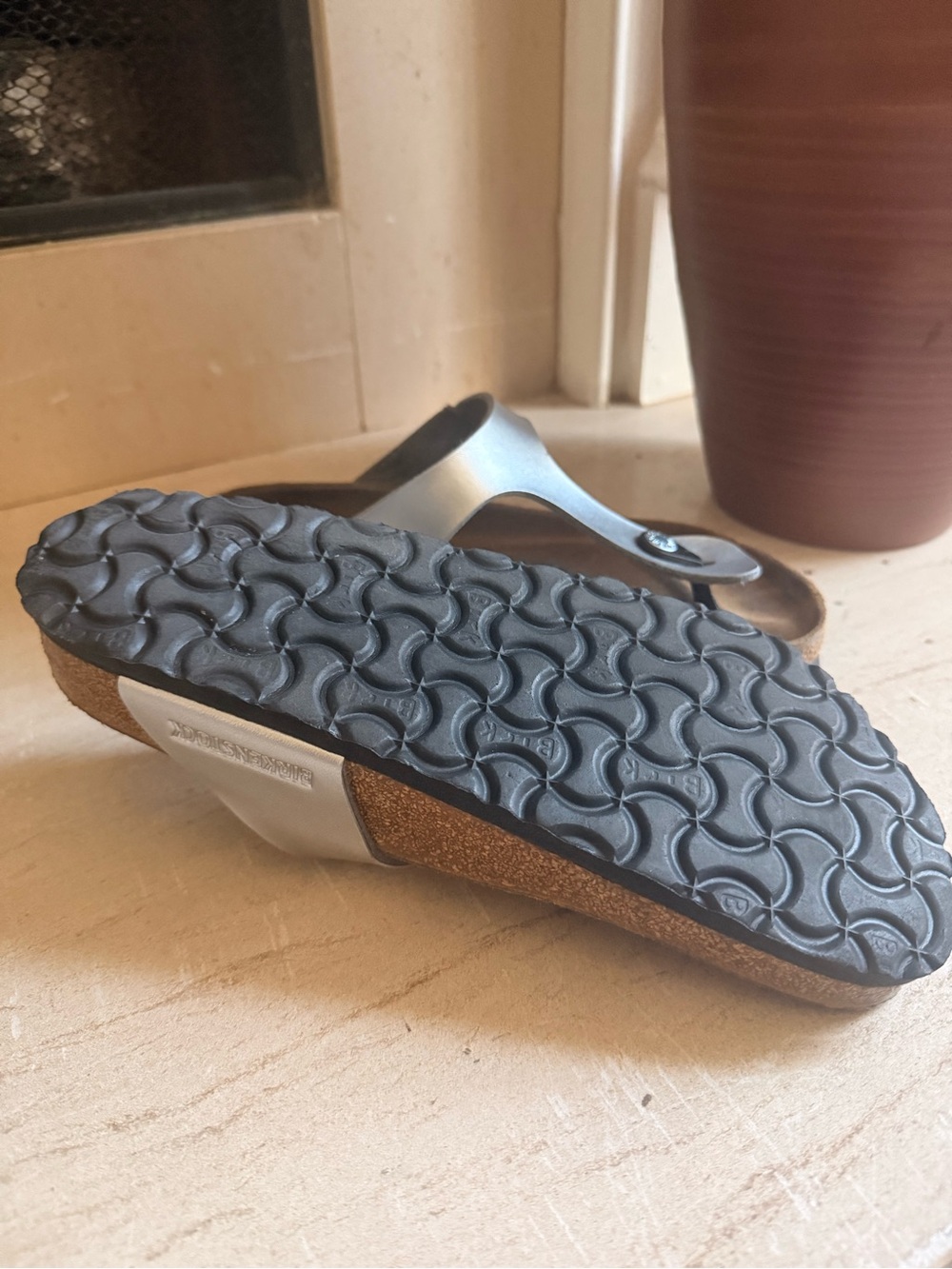 Birkenstock Silver Metallic Thong Sandals - Picture 2 of 2